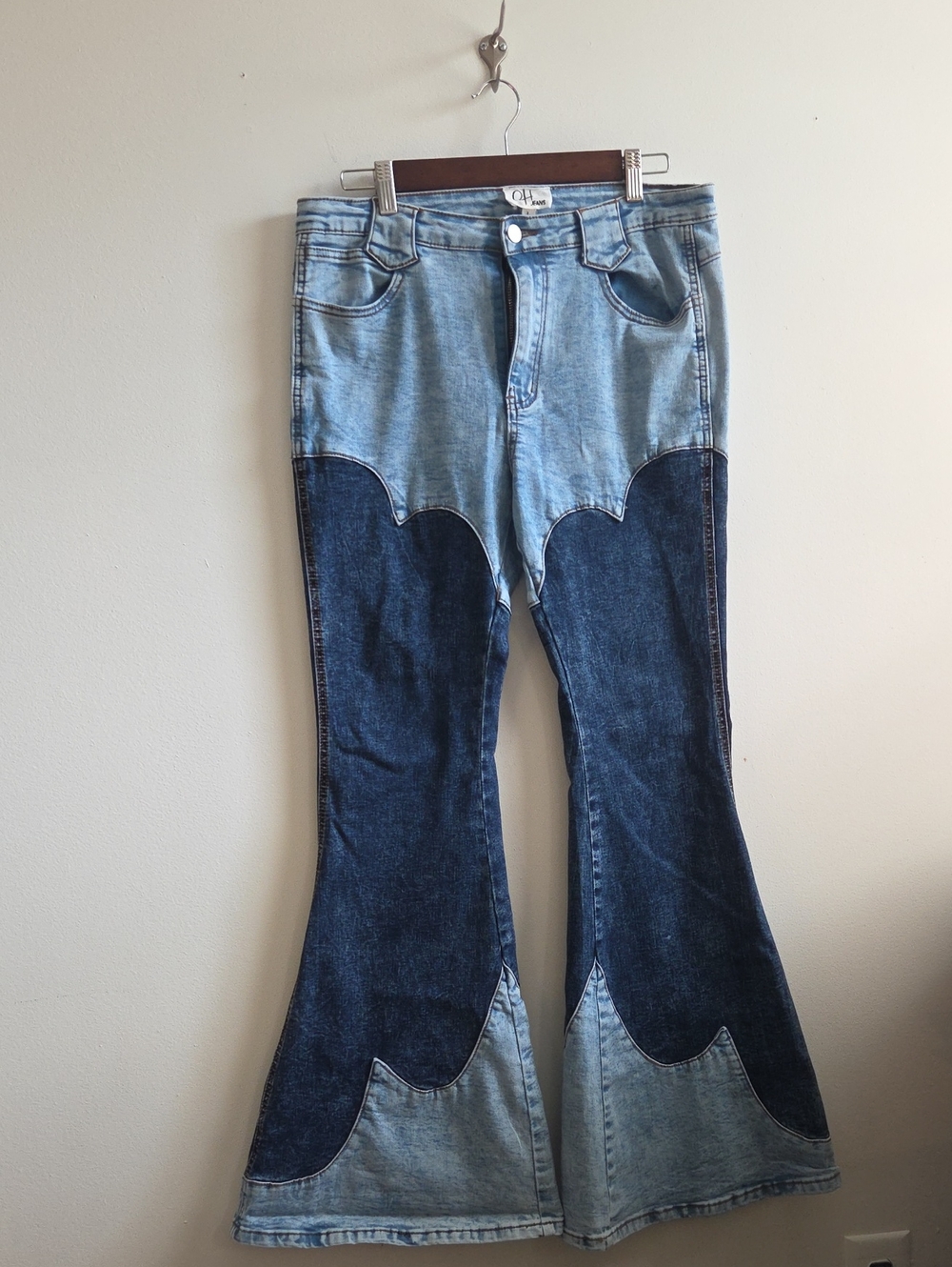 Oli & Hali Two-Tone Light and Dark Blue Flared Patchwork Jeans